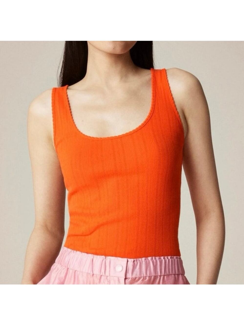 NWT J.Crew 100% Cotton Pointelle Scoopneck Tank Top Aperitif Red Size XS